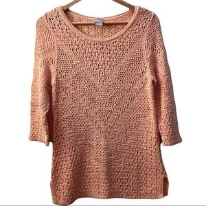 Chico’s crochet sweater open knit, fun Orange Sherbet color Sz 1 (Medium)